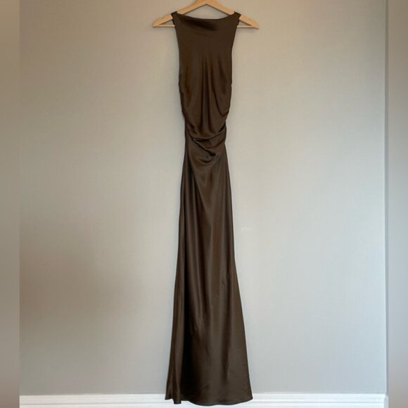 NEW Reformation Anaiis Long Silk Backless Dress Morel Brown | US 2 UK 6 - Picture 6 of 13